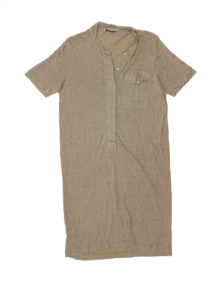 VINTAGE Womens Basic Dress UK 14 Large Grey Linen Vintage Vintage and Second-Hand Vintage from Messina Hembry 