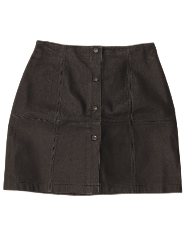 Vintage Womens Mini Leather Skirt W25 XS Black Leather