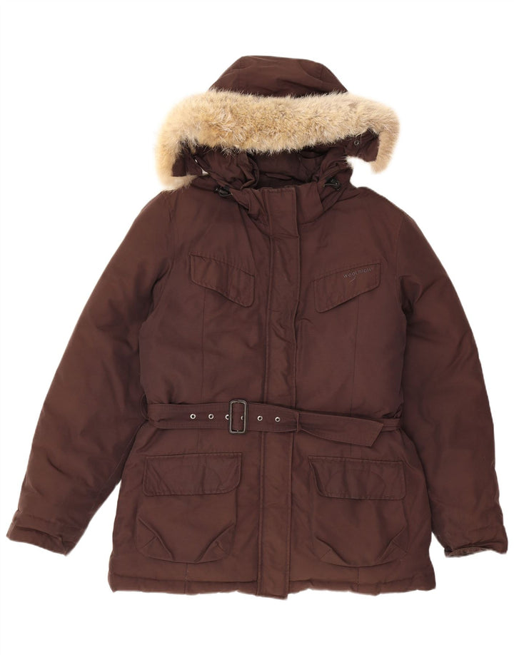 Woolrich Womens Hooded Padded Jacket UK 18 XL Brown Cotton