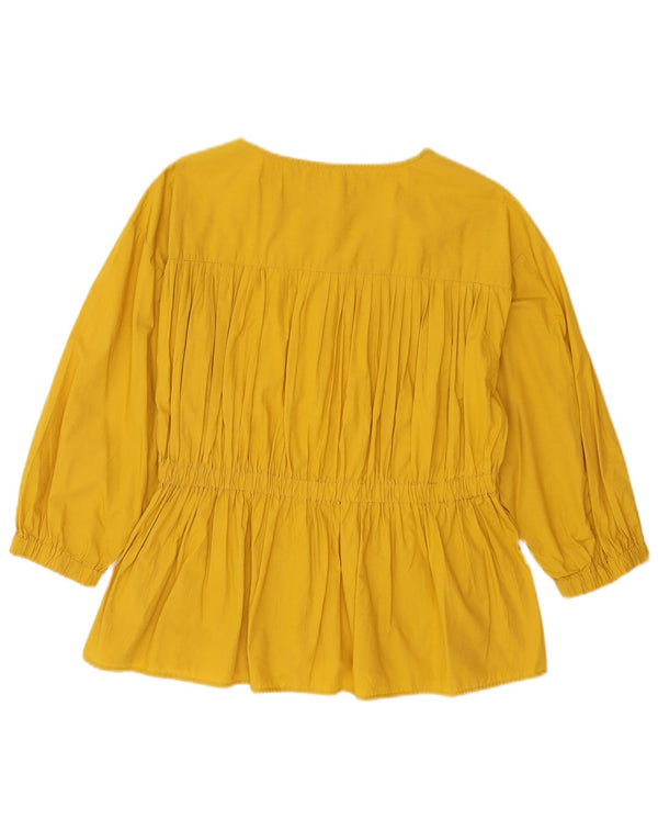Marks & Spencer Womens 3/4 Sleeve Shirt Blouse UK 14 Large Yellow Cotton