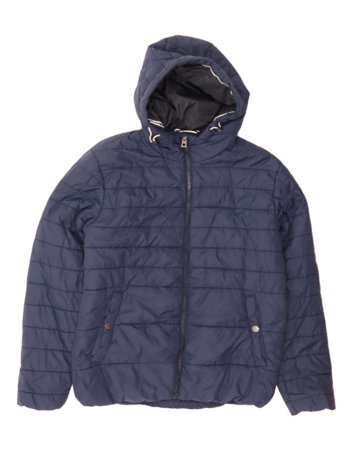JACK & JONES Mens Hooded Padded Jacket UK 40 Large Navy Blue Vintage Jack & Jones and Second-Hand Jack & Jones from Messina Hembry 