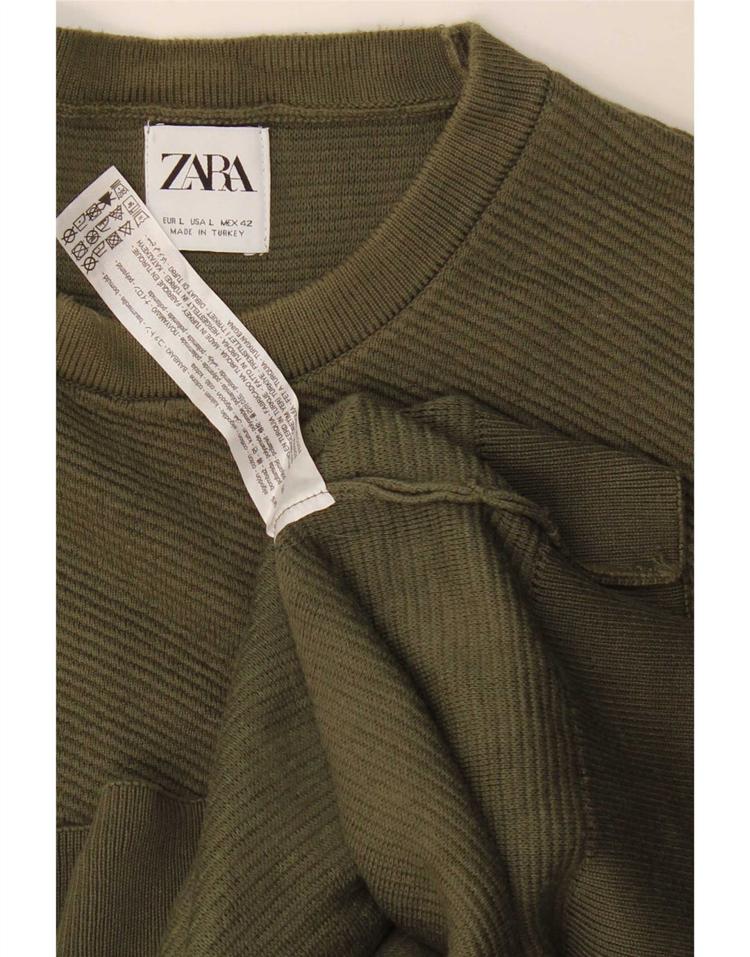Zara Mens Crew Neck Jumper Sweater Large Khaki Cotton