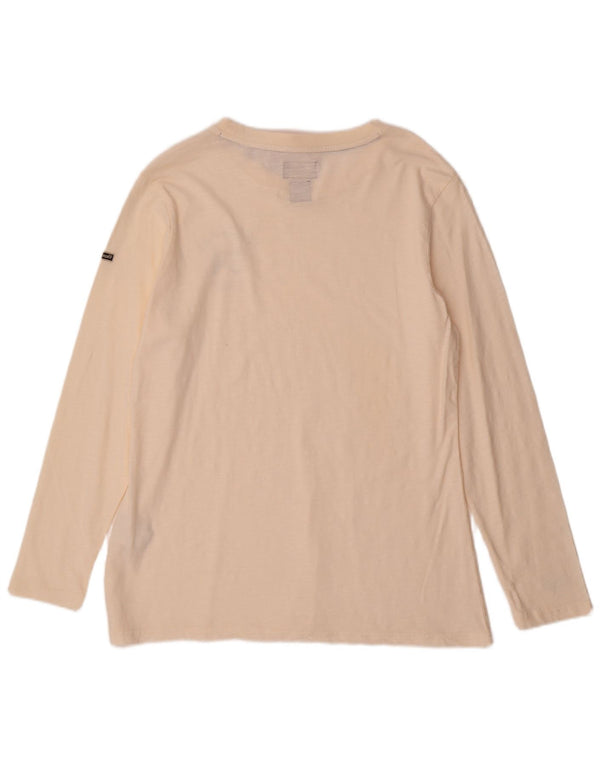 Superdry Womens Graphic Top Long Sleeve UK 16 Large Off White Cotton