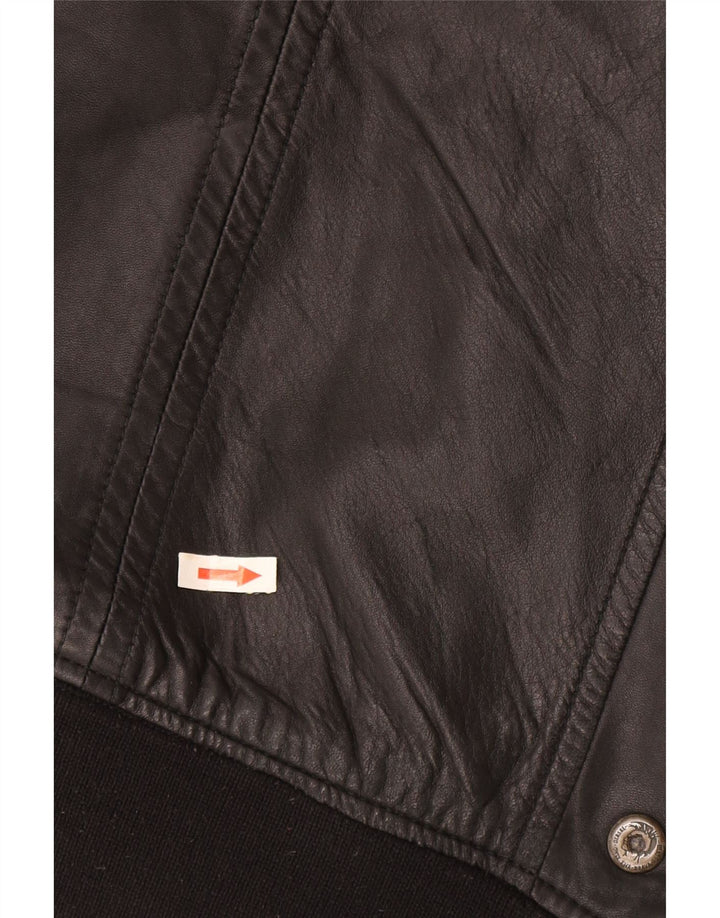 Diesel Mens Bomber Leather Jacket UK 40 Large Black Leather