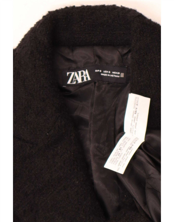 Zara Womens Longline Double Breasted Blazer Jacket UK 10 Small Black