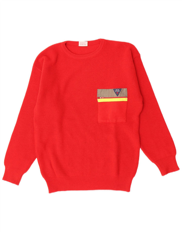Vintage Mens Crew Neck Jumper Sweater Medium Red Virgin Wool