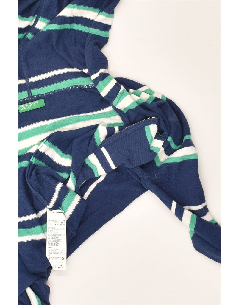 BENETTON Womens Hooded Cardigan Sweater UK 12 Medium Blue Striped Cotton | Vintage Benetton | Thrift | Second-Hand Benetton | Used Clothing | Messina Hembry 