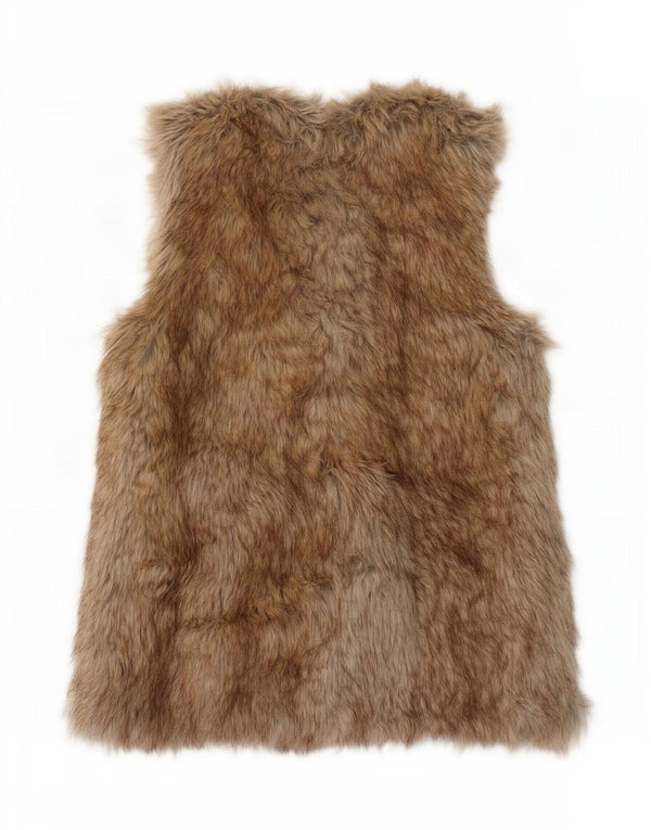 Zara Womens Trafaluc Faux Fur Gilet UK 12 Medium Beige Acrylic