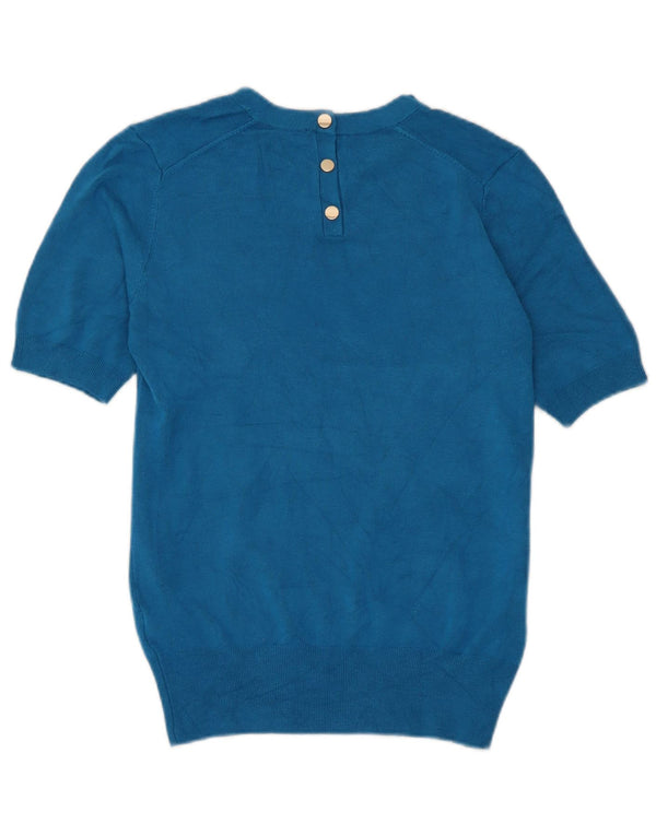 Zara Womens Short Sleeve Crew Neck Jumper Sweater UK 12 Medium Blue Viscose