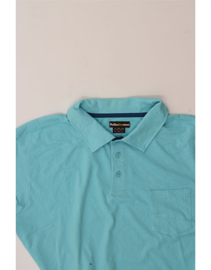 ATLAS FOR MEN Mens Polo Shirt Large Blue Cotton Vintage Atlas For Men and Second-Hand Atlas For Men from Messina Hembry 