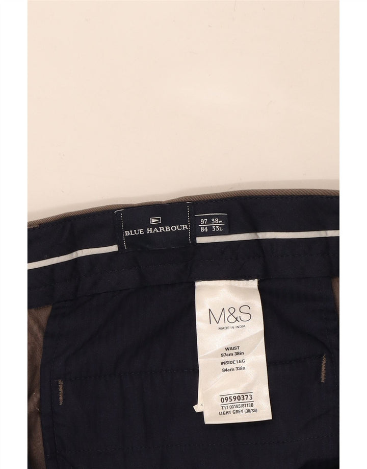MARKS & SPENCER Mens Blue Harbour Straight Chino Trousers W38 L33 Grey Vintage Marks & Spencer and Second-Hand Marks & Spencer from Messina Hembry 