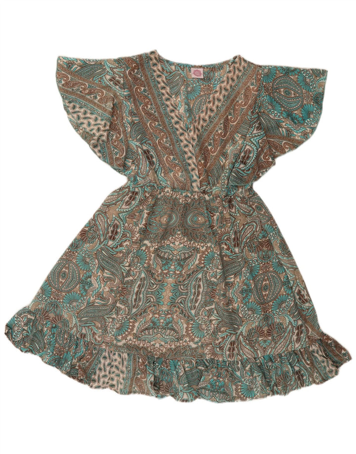 Vintage Womens Empire Dress UK 12 Medium Green Paisley Polyester