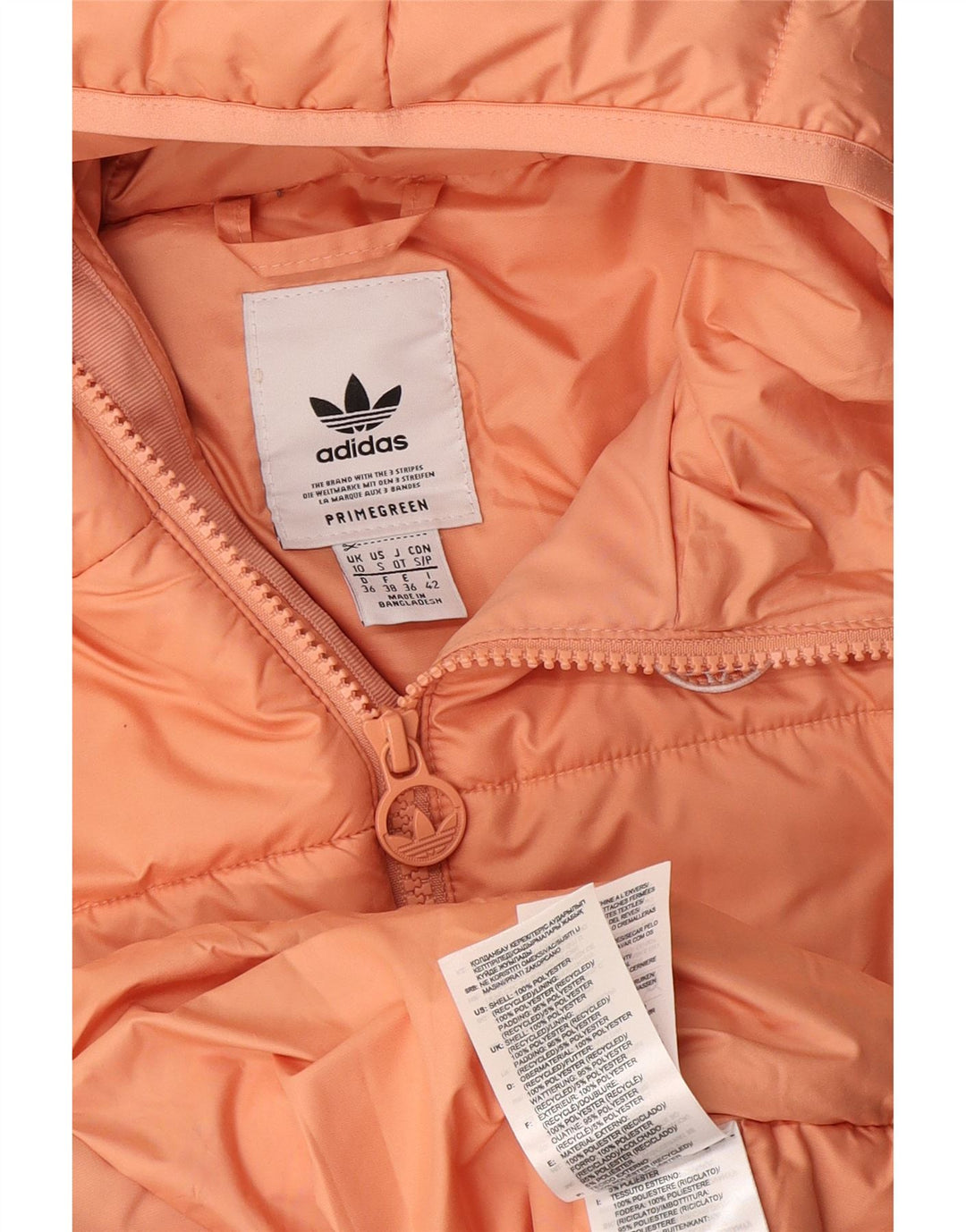 Adidas Womens Primegreen Hooded Padded Jacket UK 10 Small Orange Polyester