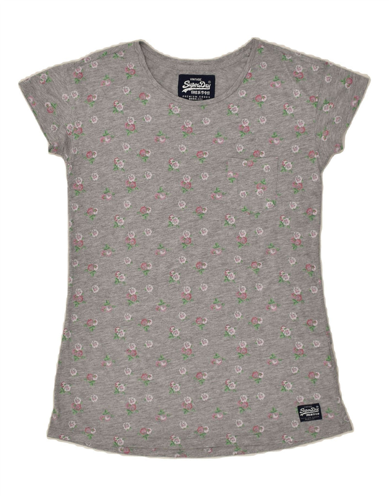 SUPERDRY Womens T-Shirt Top UK 12 Medium Grey Floral Polyester | Vintage Superdry | Thrift | Second-Hand Superdry | Used Clothing | Messina Hembry 