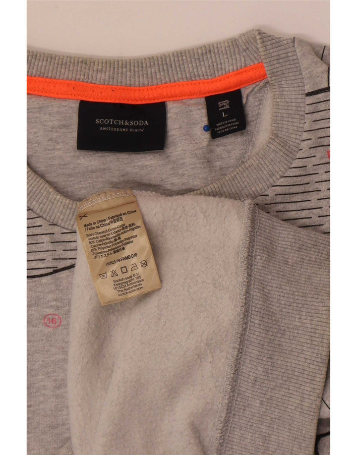 Scotch & Soda Mens Abstract Pattern Sweatshirt Jumper Large Grey Cotton