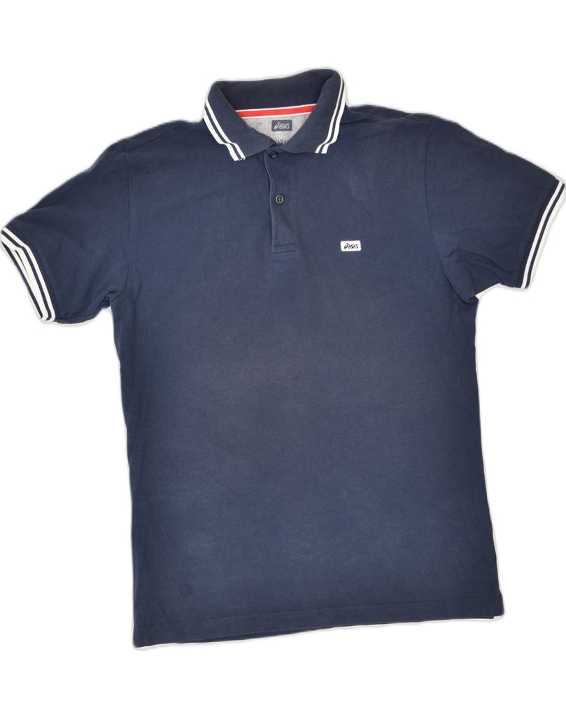 ASICS Mens Polo Shirt Medium Navy Blue Cotton | Vintage Asics | Thrift | Second-Hand Asics | Used Clothing | Messina Hembry 