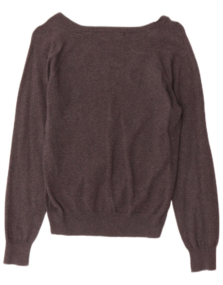 Zara Womens V-Neck Jumper Sweater UK 12 Medium Grey Cotton