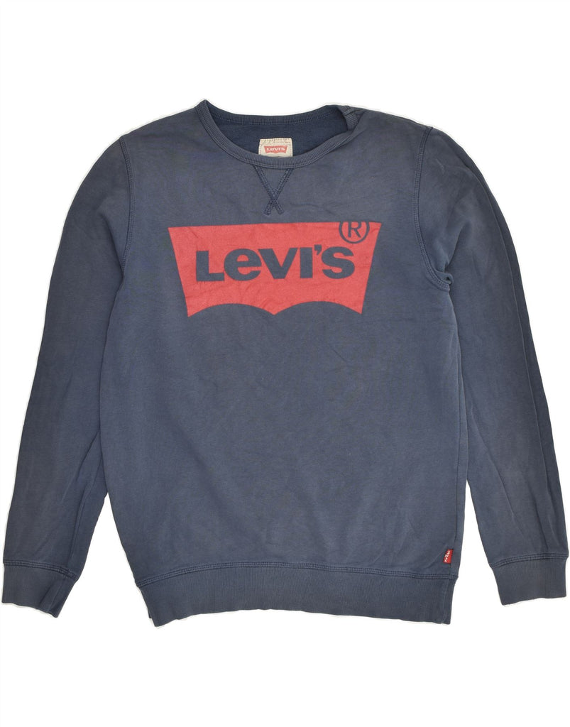 LEVI'S Boys Graphic Sweatshirt Jumper 15-16 Years Navy Blue Cotton | Vintage Levi's | Thrift | Second-Hand Levi's | Used Clothing | Messina Hembry 