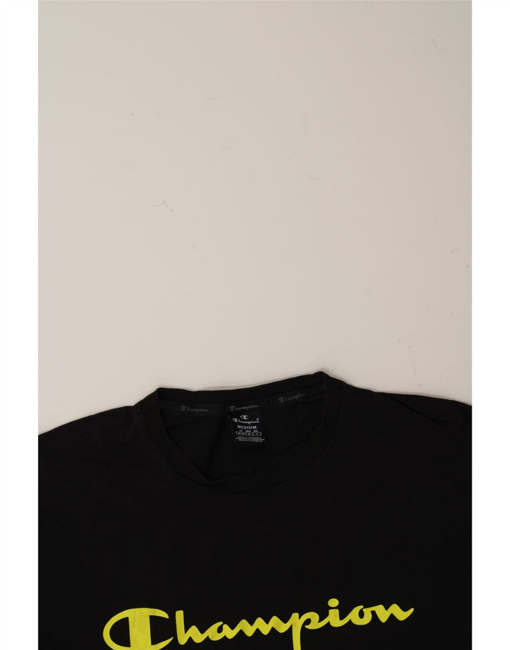 CHAMPION Mens Graphic T-Shirt Top Medium Black Cotton Vintage Champion and Second-Hand Champion from Messina Hembry 