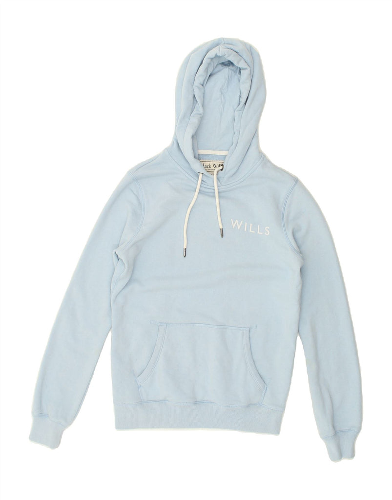 JACK WILLS Womens Classic Fit Graphic Hoodie Jumper UK 8 Small Blue Cotton | Vintage Jack Wills | Thrift | Second-Hand Jack Wills | Used Clothing | Messina Hembry 