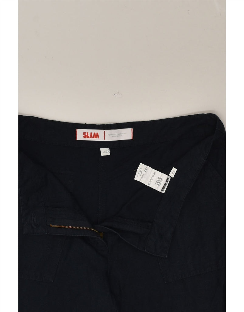 SLAM Womens Straight Chino Trousers IT 42 Medium W30 L30 Navy Blue Linen | Vintage Slam | Thrift | Second-Hand Slam | Used Clothing | Messina Hembry 