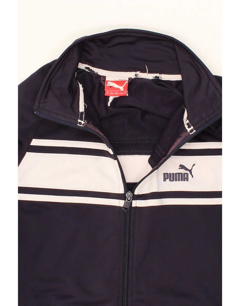 PUMA Mens Graphic Tracksuit Top Jacket Small Navy Blue Colourblock Vintage Puma and Second-Hand Puma from Messina Hembry 