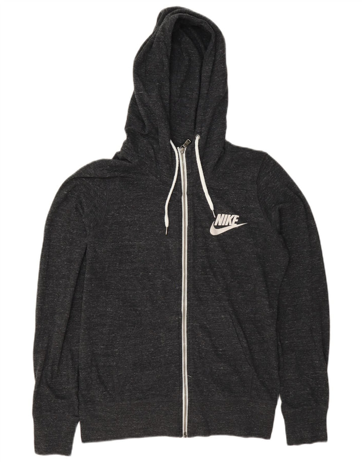 Nike Womens Zip Hoodie Sweater UK 14 Medium Grey Flecked