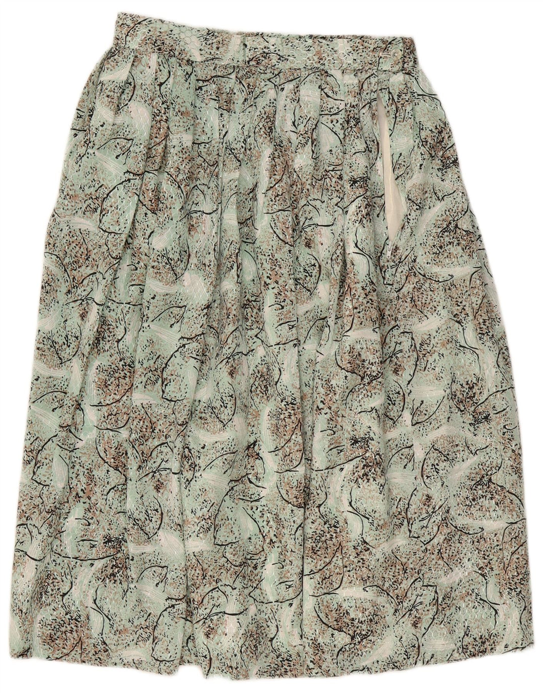 Vintage Womens Abstract Pattern Pleated Skirt W28 Medium Green