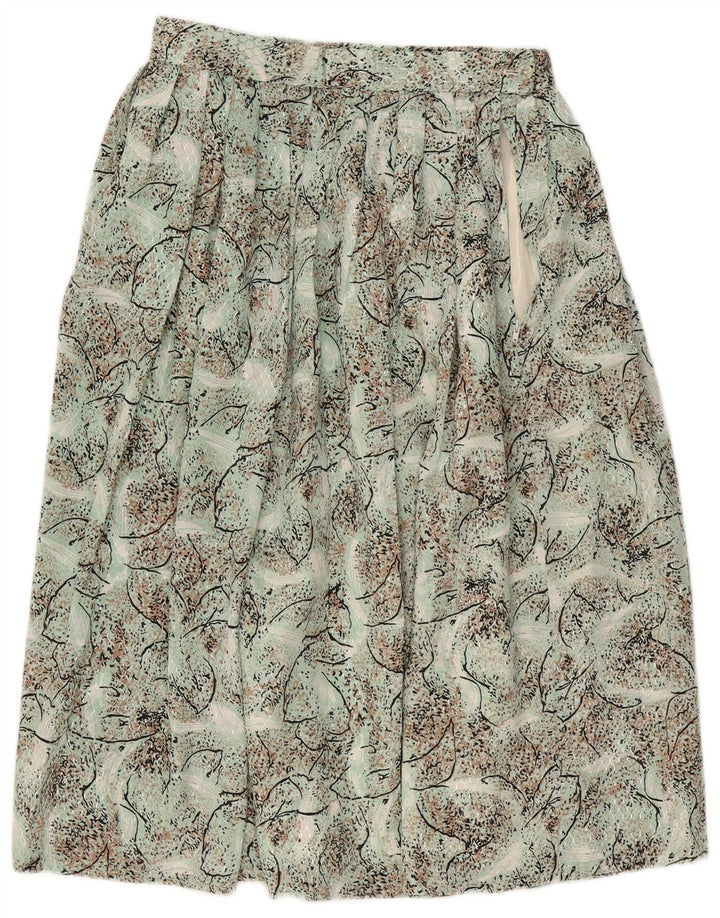Vintage Womens Abstract Pattern Pleated Skirt W28 Medium Green