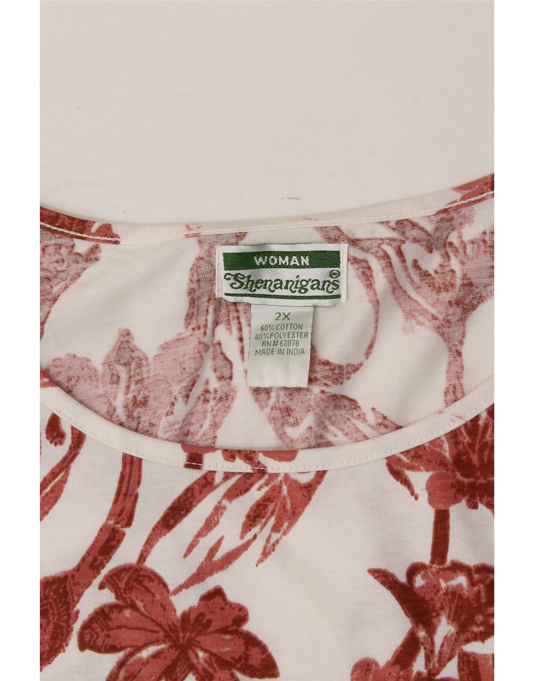 SHENANIGANS Womens Blouse Top UK 20 2XL Red Floral Cotton Vintage Shenanigans and Second-Hand Shenanigans from Messina Hembry 