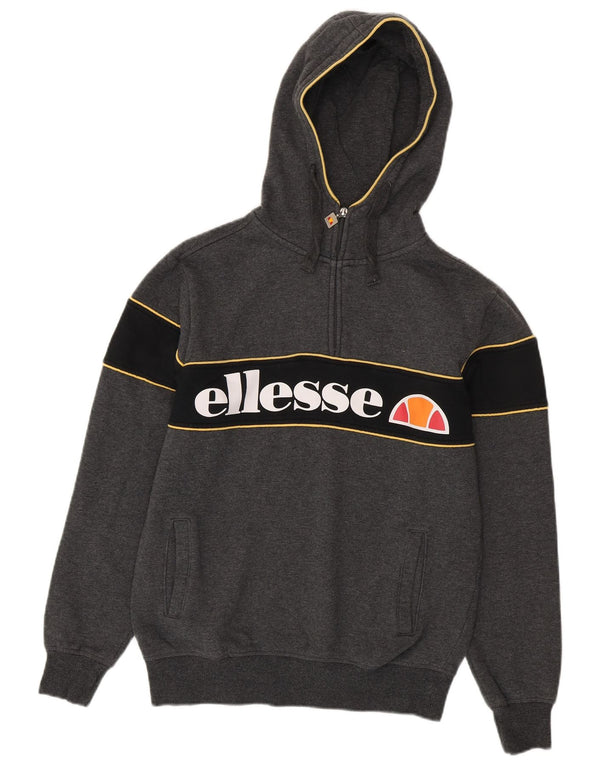 Ellesse Mens Graphic Zip Neck Hoodie Jumper Medium Grey Colourblock Cotton