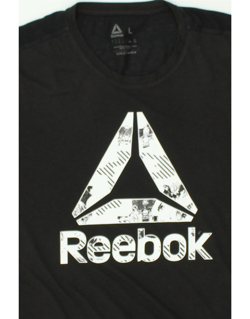 REEBOK Mens Graphic T-Shirt Top Large Black Polyester | Vintage Reebok | Thrift | Second-Hand Reebok | Used Clothing | Messina Hembry 