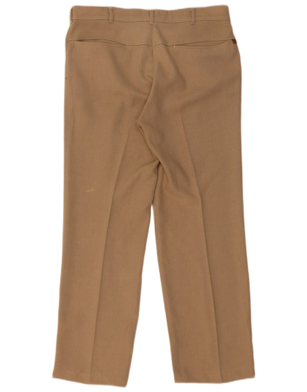 Farah Mens Straight Casual Trousers W34 L29 Beige Polyester