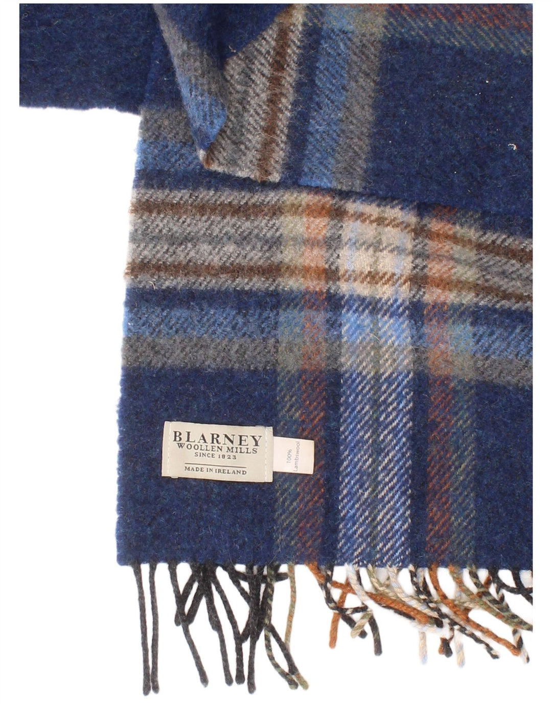 Blarney Mens Rectangle Scarf One Size Blue Plaid Lambswool Classic