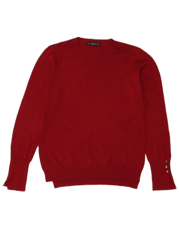 Zara Womens Crew Neck Jumper Sweater UK 14 Large Burgundy