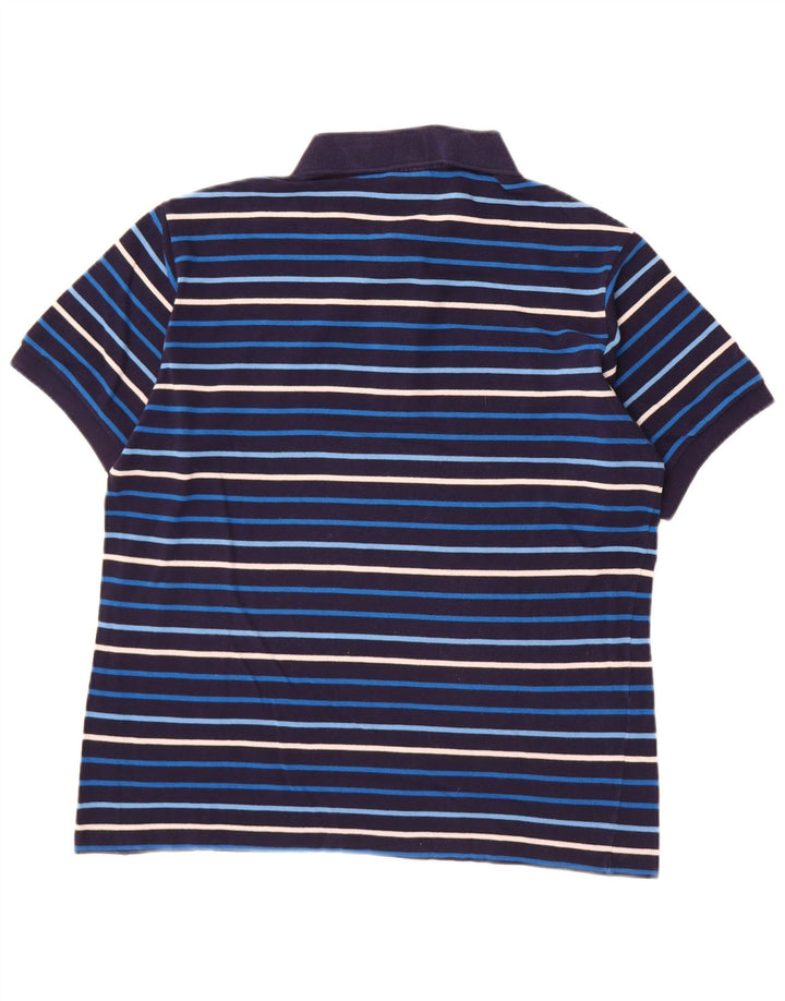 Lacoste Mens Polo Shirt Size 4 Medium Navy Blue Striped Cotton