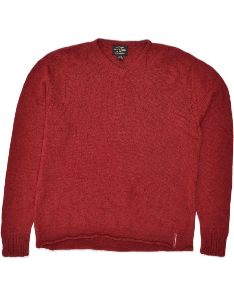 POLO RALPH LAUREN Mens V-Neck Jumper Sweater XL Red Wool | Vintage Polo Ralph Lauren | Thrift | Second-Hand Polo Ralph Lauren | Used Clothing | Messina Hembry 