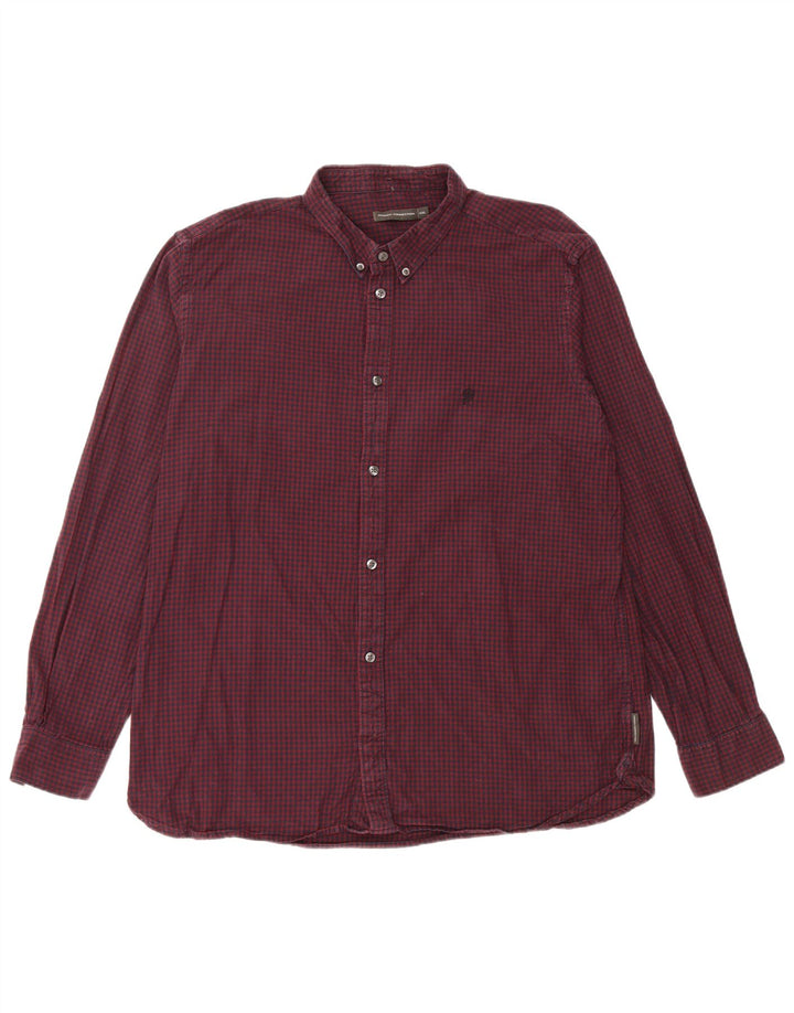 FRENCH CONNECTION Mens Flannel Shirt 2XL Burgundy Check