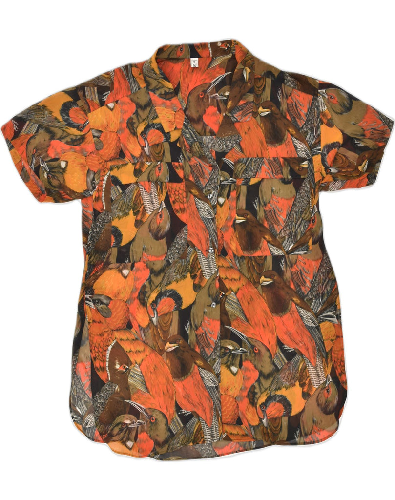 VINTAGE Womens Longline Short Sleeve Shirt IT 44 Medium Brown Animal Print | Vintage Vintage | Thrift | Second-Hand Vintage | Used Clothing | Messina Hembry 