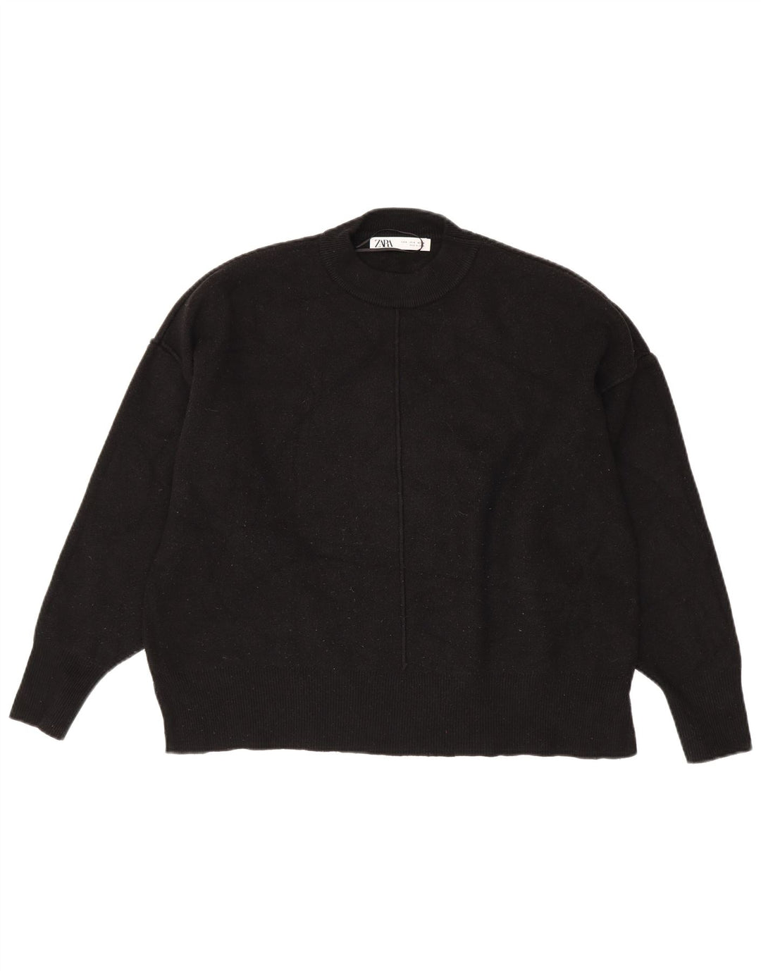 Zara Womens Oversized Crew Neck Jumper Sweater UK 10 Small Black Viscose