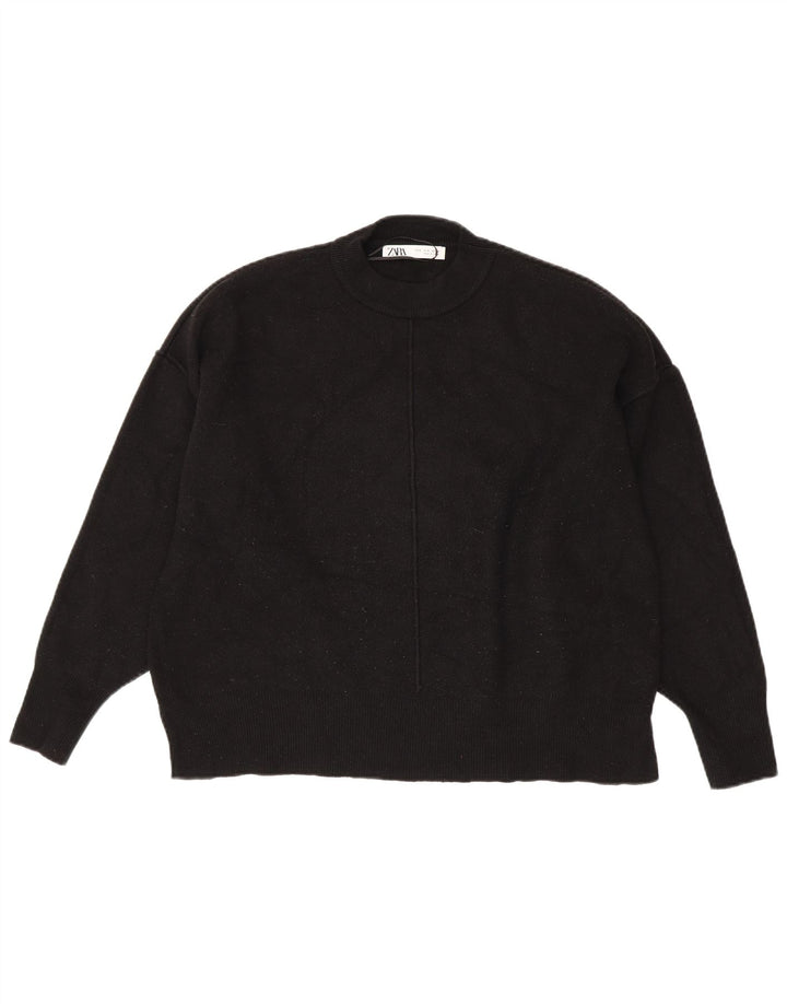 Zara Womens Oversized Crew Neck Jumper Sweater UK 10 Small Black Viscose