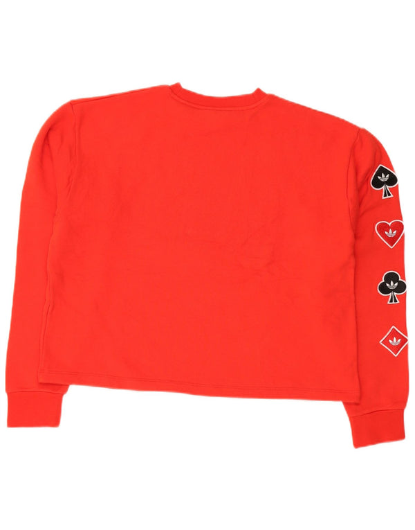 Adidas Womens Crop Graphic Sweatshirt Jumper UK 16 Large  Red Cotton