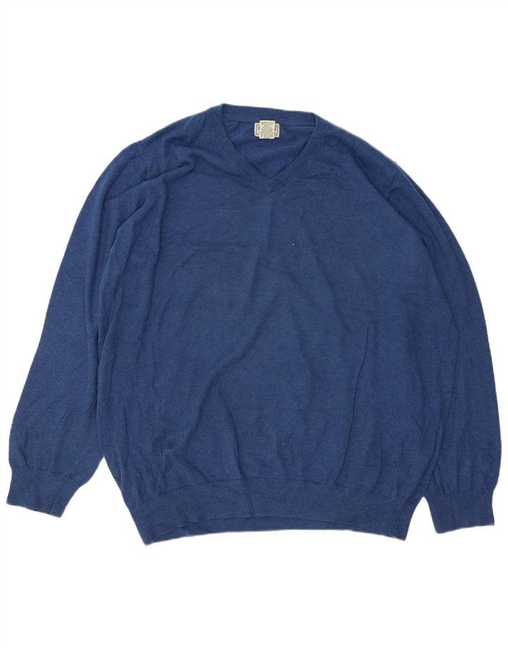L.L.BEAN Mens V-Neck Jumper Sweater 2XL Blue Cotton