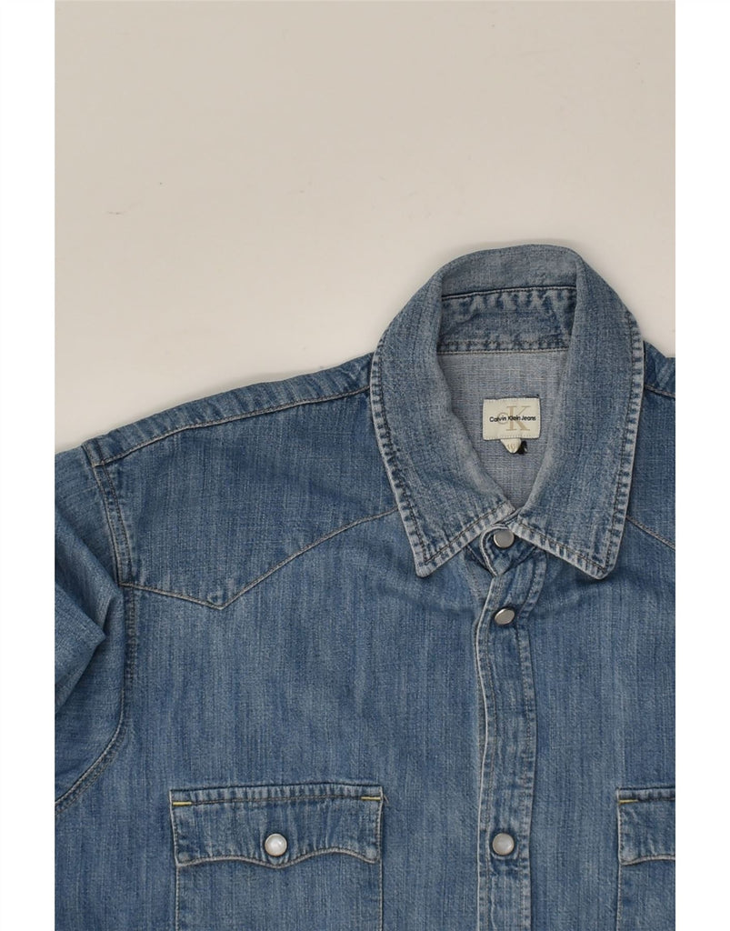 CALVIN KLEIN Mens Denim Shirt Size 16 Large Blue Cotton | Vintage Calvin Klein | Thrift | Second-Hand Calvin Klein | Used Clothing | Messina Hembry 