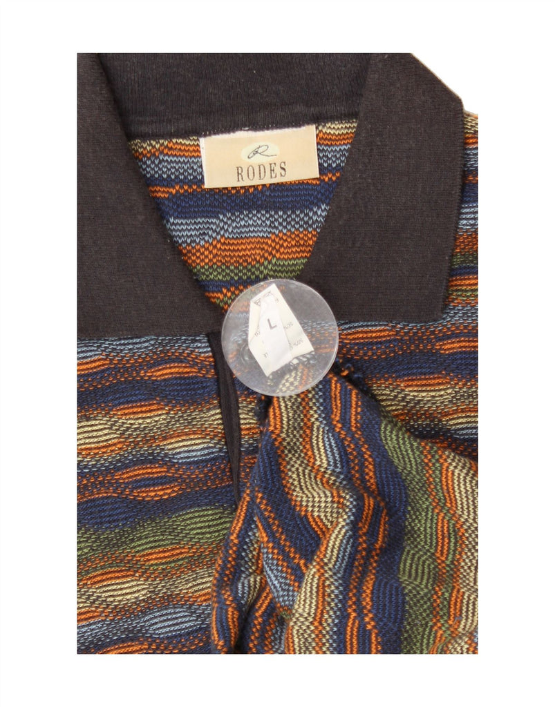 RODES Mens Polo Neck Jumper Sweater Large Multicoloured Striped Cotton Vintage Rodes and Second-Hand Rodes from Messina Hembry 