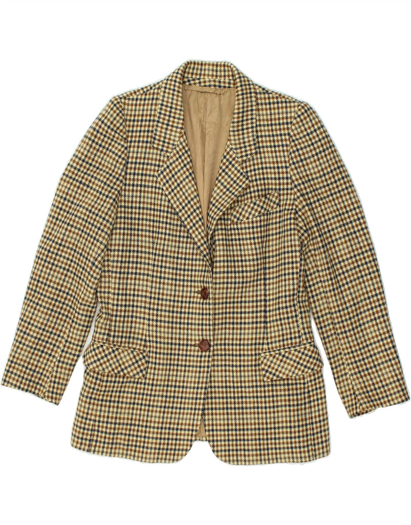 VINTAGE Womens 2 Button Blazer Jacket UK 14 Medium Beige Houndstooth | Vintage Vintage | Thrift | Second-Hand Vintage | Used Clothing | Messina Hembry 