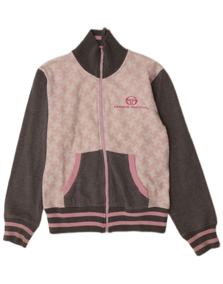 Sergio Tacchini Womens Tracksuit Top Jacket UK 14 Medium Grey Houndstooth