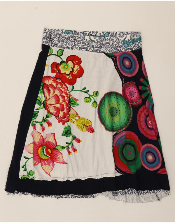 Desigual Womens A-Line Skirt Medium W28 Navy Blue Floral Cotton
