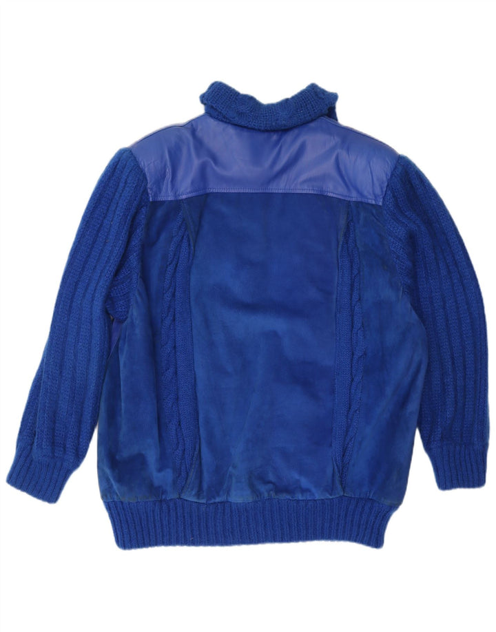 Vintage Womens Leather Jacket IT 46 Large Blue Mohair