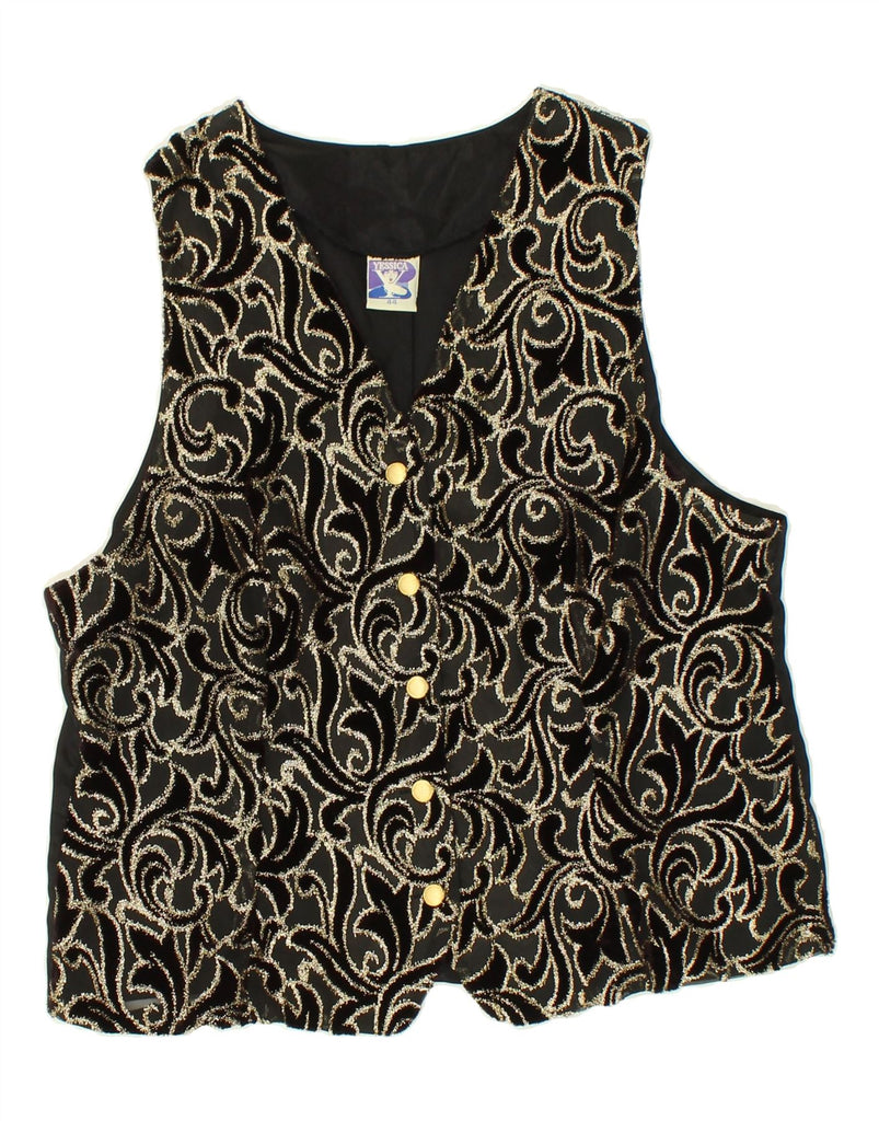 YESSICA Womens Waistcoat EU 44 XL Black Paisley Polyester Vintage Yessica and Second-Hand Yessica from Messina Hembry 